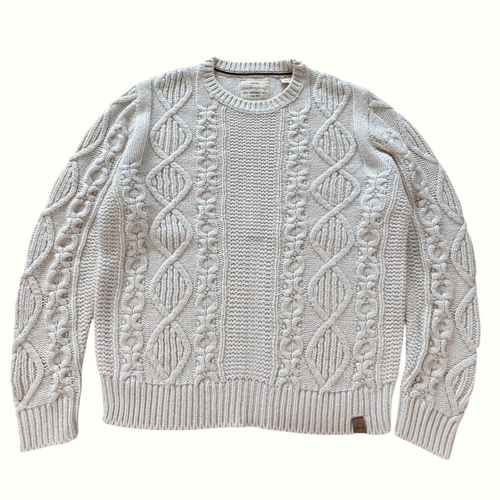 Original Weatherproof Vintage Cableknit Crew Sweater LG Cream  Cottagecore EUC